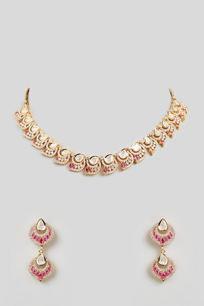 Gold Finish Kundan Polki Necklace Set