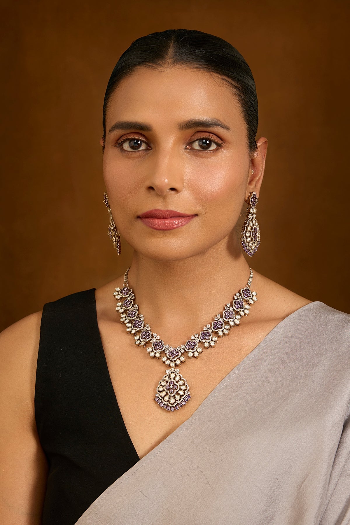 Gold Finish Cubic Zirconia Necklace Set