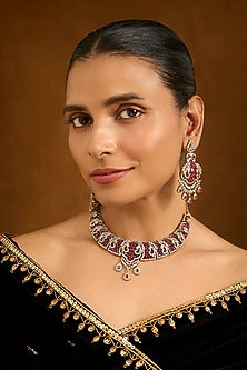 Gold Finish Cubic Zirconia Choker Necklace Set