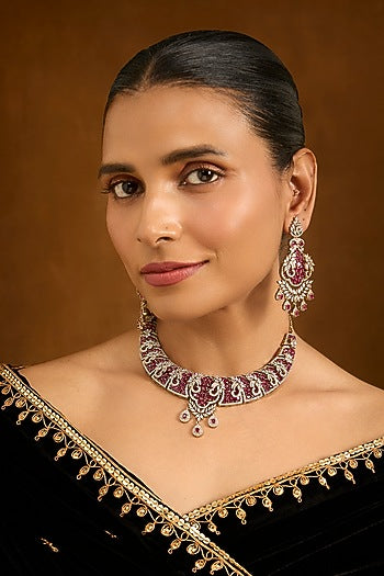 Gold Finish Cubic Zirconia Choker Necklace Set