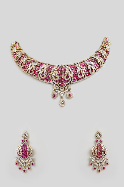 Gold Finish Cubic Zirconia Choker Necklace Set