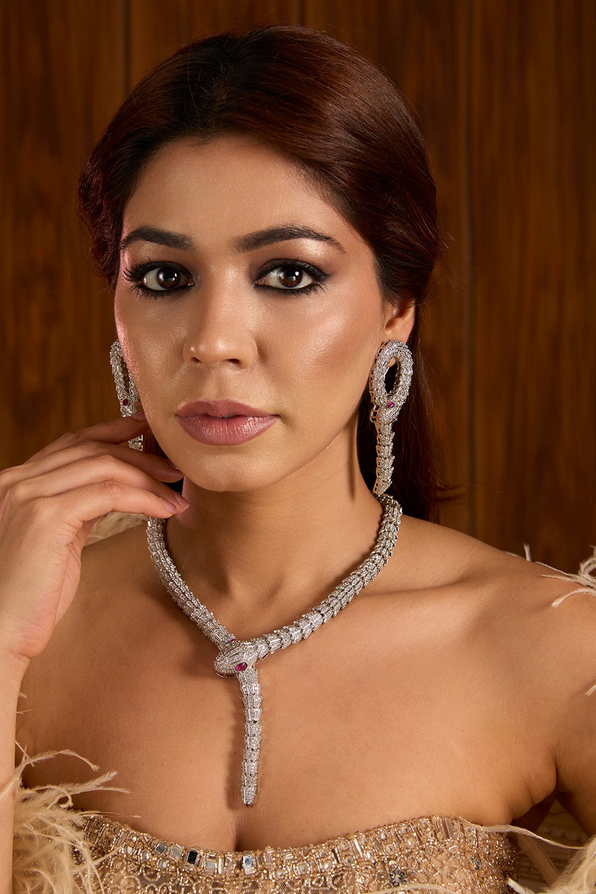 Gold Finish Cubic Zirconia Necklace Set