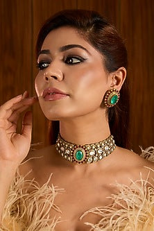 Gold Finish Kundan Polki Choker Necklace Set