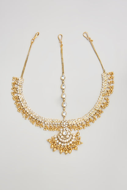 Gold Finish Kundan Polki Mathapatti