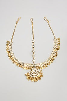 Gold Finish Kundan Polki Mathapatti