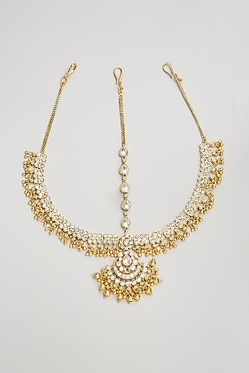 Gold Finish Kundan Polki Mathapatti