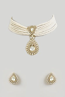 Gold Finish Kundan Polki Choker Necklace Set
