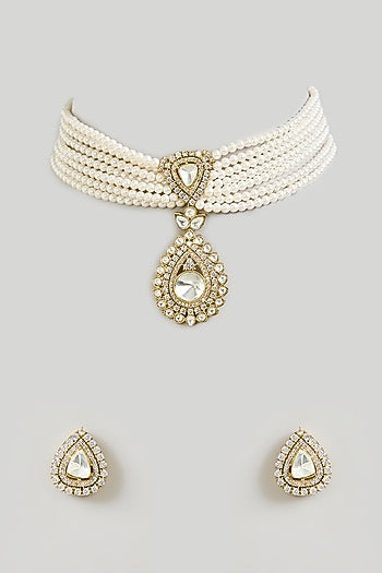 Gold Finish Kundan Polki Choker Necklace Set