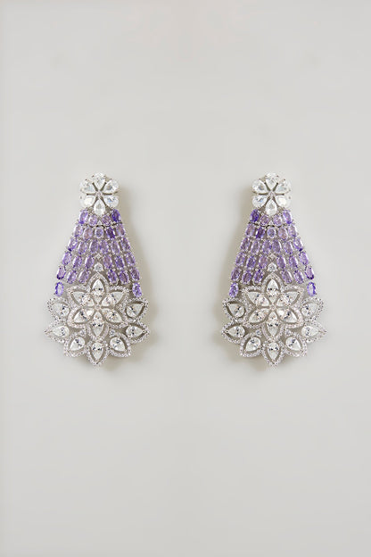 White Finish Lavender Crystal Choker Necklace Set