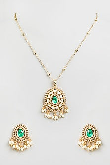 Gold Finish White Kundan Polki Necklace Set