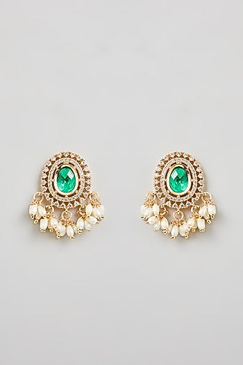 Gold Finish White Kundan Polki Necklace Set