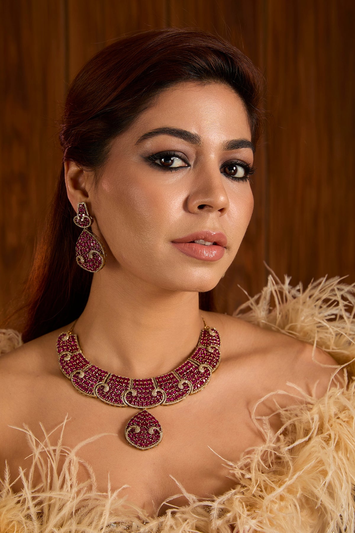 Rose Gold Finish Ruby & Kundan Polki Choker Necklace Set