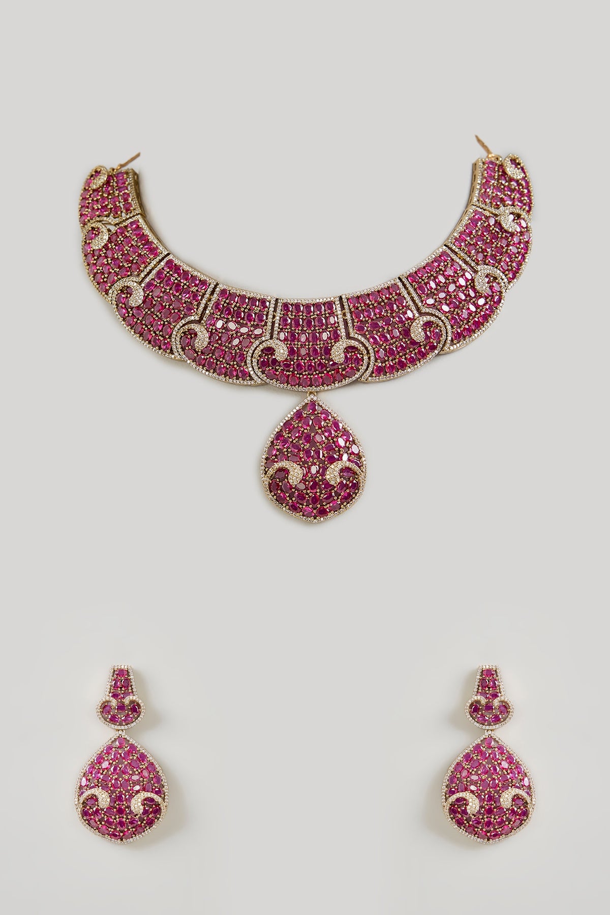 Rose Gold Finish Ruby & Kundan Polki Choker Necklace Set