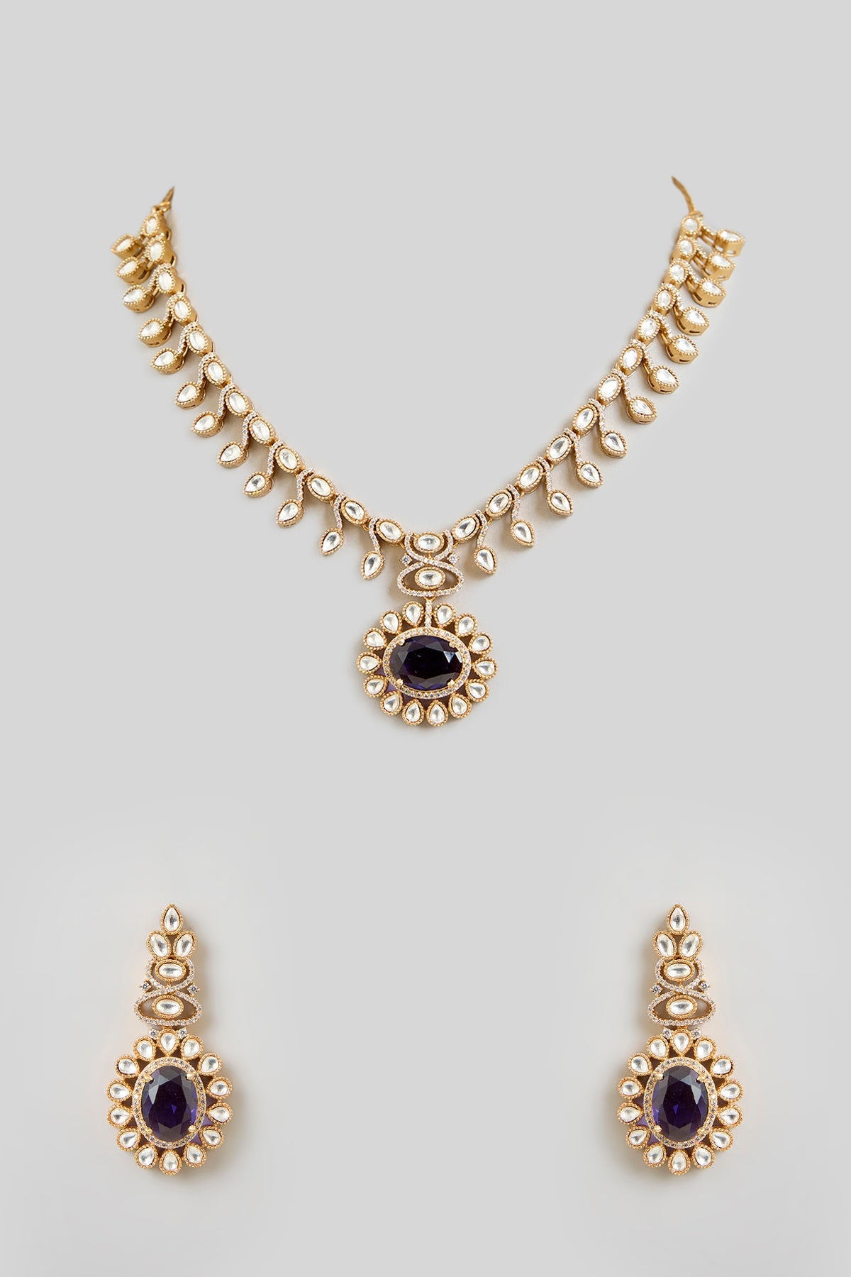 Two Tone Finish Black Stone & Kundan Polki Necklace Set