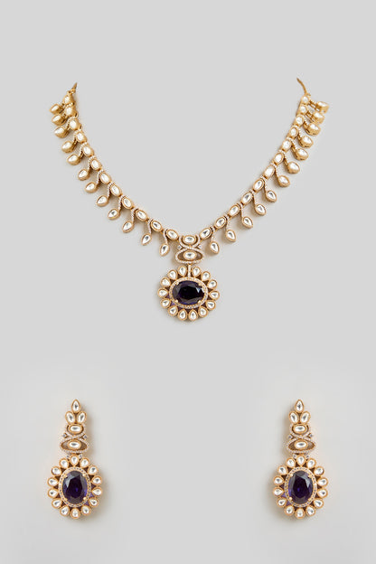 Two Tone Finish Black Stone & Kundan Polki Necklace Set