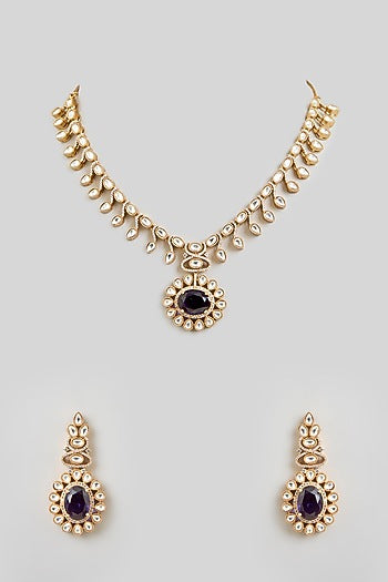 Two Tone Finish Black Stone & Kundan Polki Necklace Set
