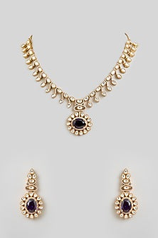 Two Tone Finish Black Stone & Kundan Polki Necklace Set