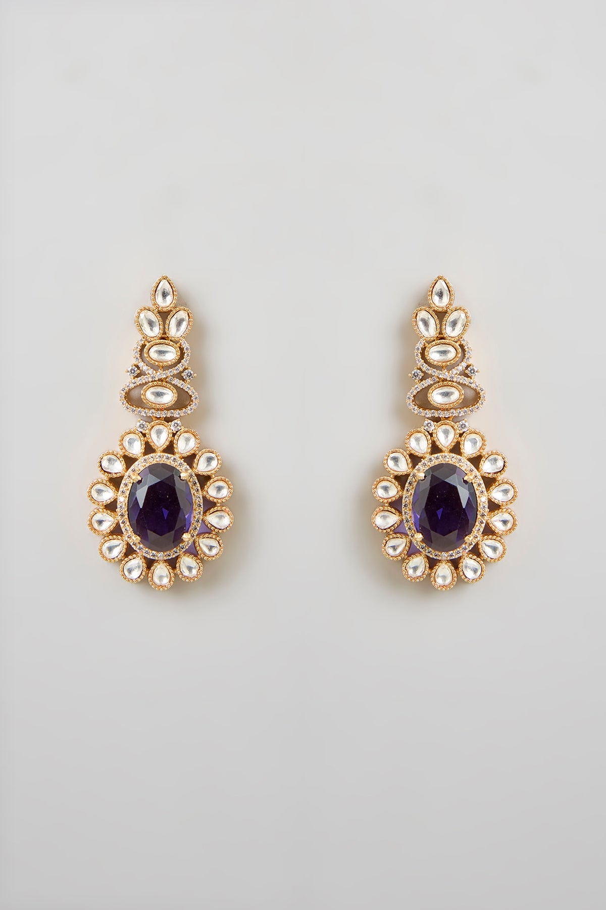 Two Tone Finish Black Stone & Kundan Polki Necklace Set