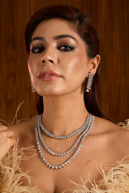 White Finish Zircon Layered Necklace Set