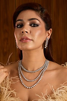 White Finish Zircon Layered Necklace Set
