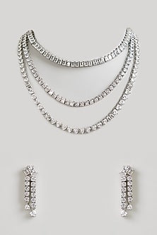 White Finish Zircon Layered Necklace Set