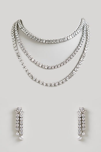 White Finish Zircon Layered Necklace Set