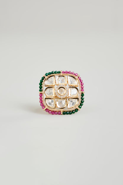 Gold Finish Kundan Polki Ring