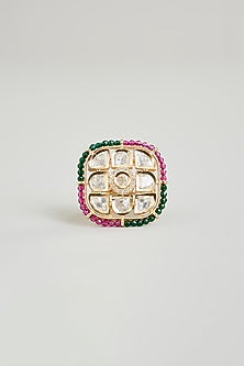 Gold Finish Kundan Polki Ring