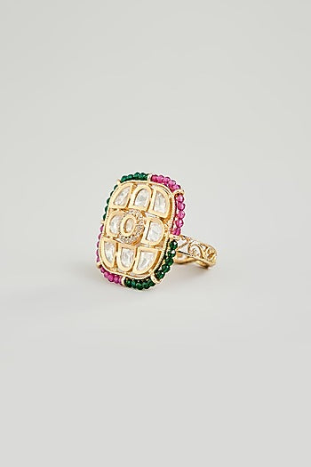 Gold Finish Kundan Polki Ring