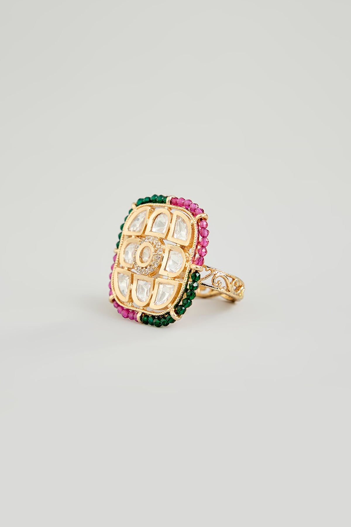 Gold Finish Kundan Polki Ring