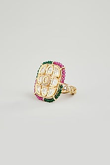 Gold Finish Kundan Polki Ring