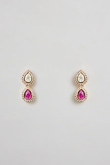Gold Finish Pink Stone & Cubic Zirconia Necklace Set