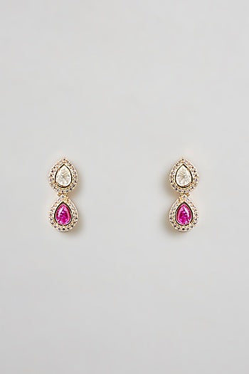 Gold Finish Pink Stone & Cubic Zirconia Necklace Set