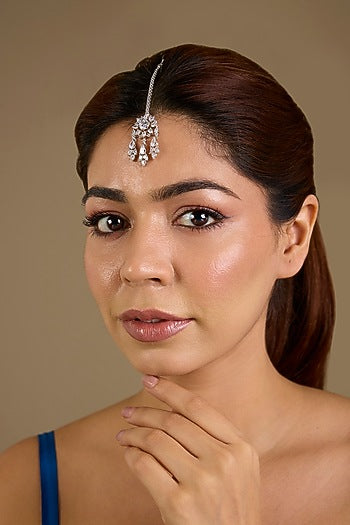 White Finish Cubic Zirconia Maangtikka