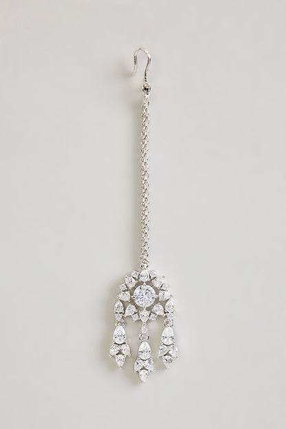 White Finish Cubic Zirconia Maangtikka