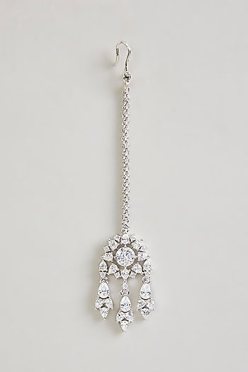 White Finish Cubic Zirconia Maangtikka