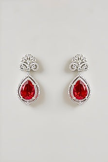 Silver Finish Ruby & Diamond Pendant Necklace Set