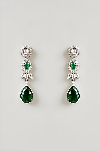 Gold Finish Emerald & Diamond Necklace Set