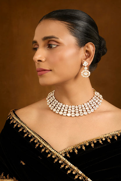Gold Finish Diamond Choker Necklace Set