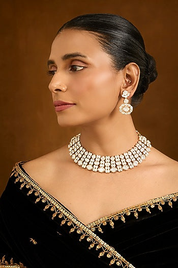 Gold Finish Diamond Choker Necklace Set
