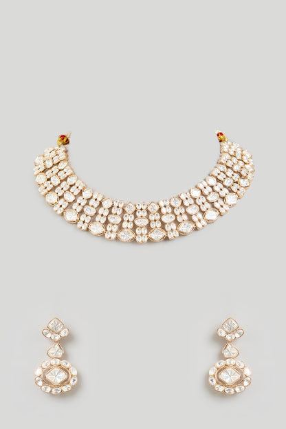 Gold Finish Diamond Choker Necklace Set