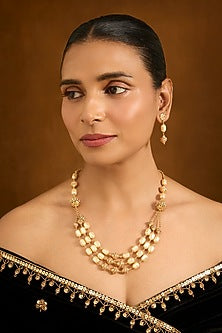 Gold Finish Pearl & Beaded Necklace Set