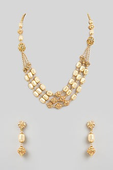 Gold Finish Pearl & Beaded Necklace Set