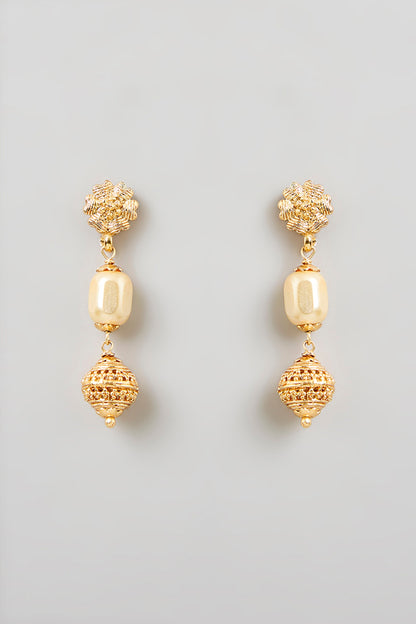 Gold Finish Pearl & Beaded Necklace Set