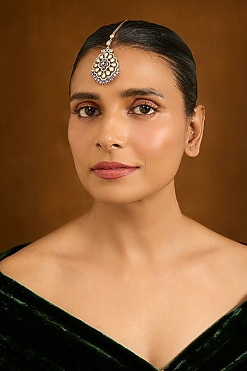 Gold Finish Kundan Polki Maang Tikka