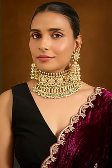 Gold Finish Kundan Polki Choker Necklace Set