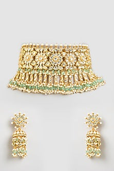 Gold Finish Kundan Polki Choker Necklace Set