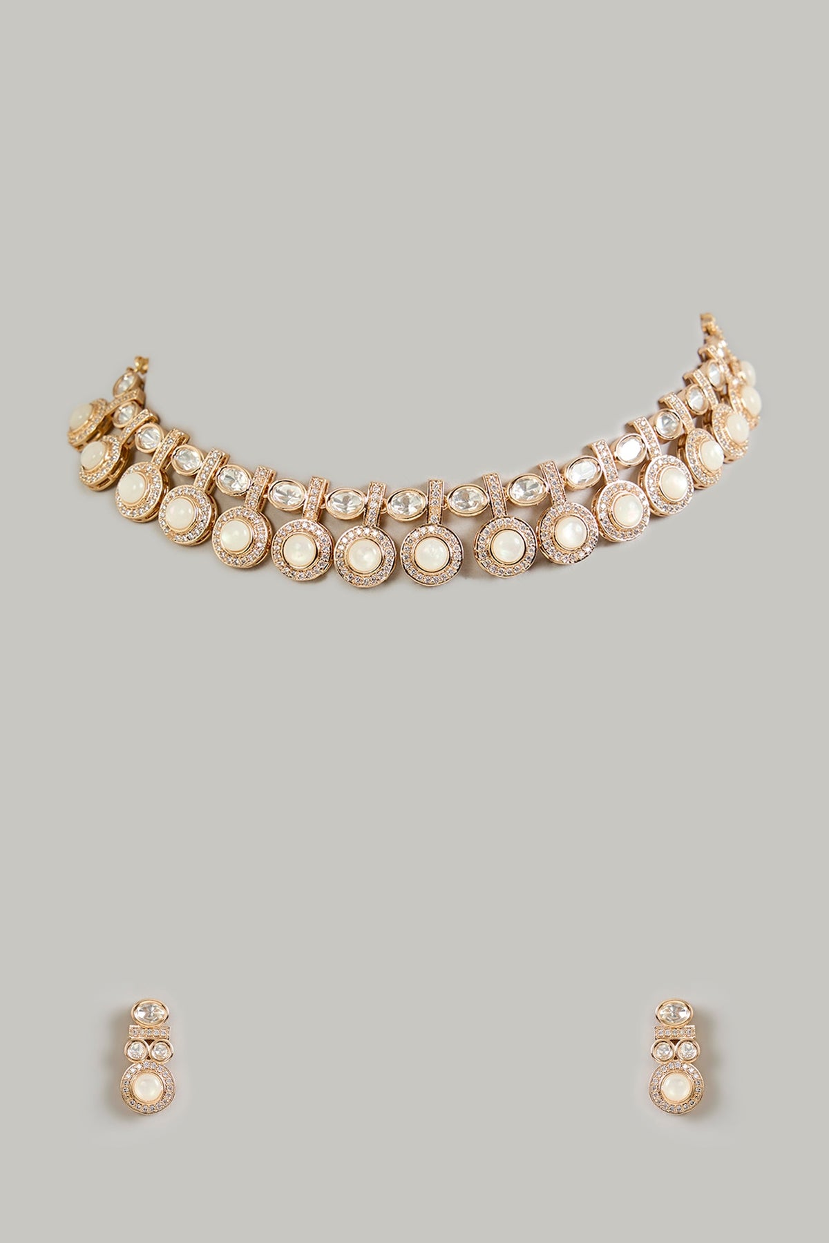 Gold Finish Kundan Polki Choker Necklace Set