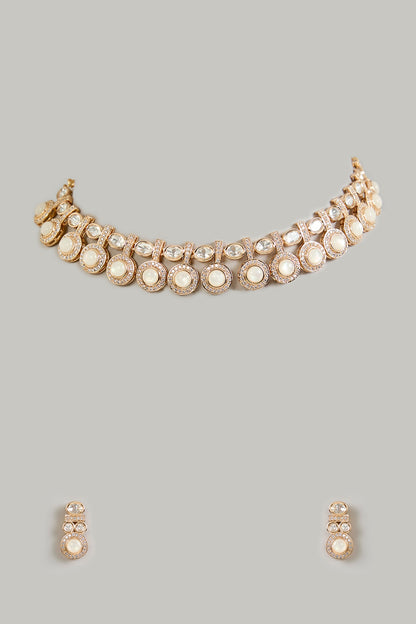 Gold Finish Kundan Polki Choker Necklace Set