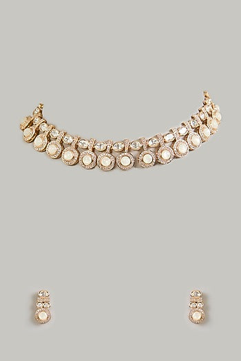 Gold Finish Kundan Polki Choker Necklace Set